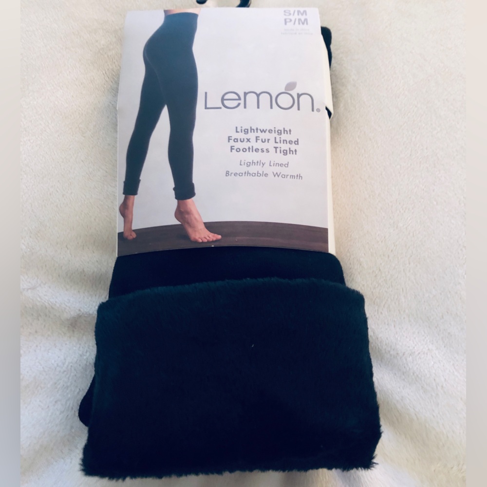 Lemon Faux Fur Lined Footless Tights